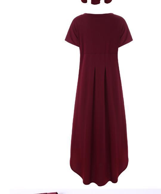 Simple Basic Plus Size Long Dress Pocket Loose Side Slit Hem Women