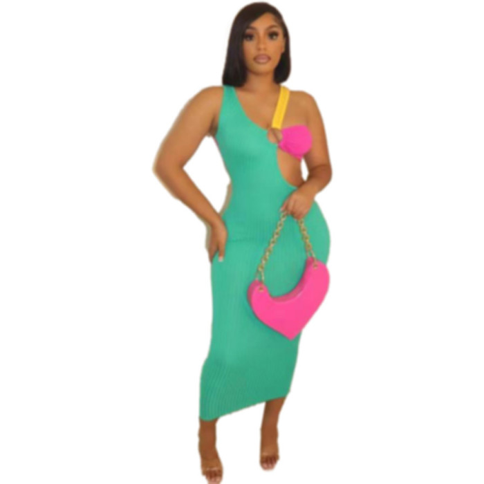 Slim Contrasting Colors Bodycon Long Dress Cut Out for Women Suppliers