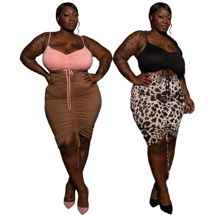 Women Plus Size Bodycon Dress Splicing Drawstring Cami Straps Hollow Out Vendors