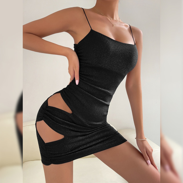 Women Ruched Mini Bandage Dress Side Cut Out Spaghetti Straps Suppliers