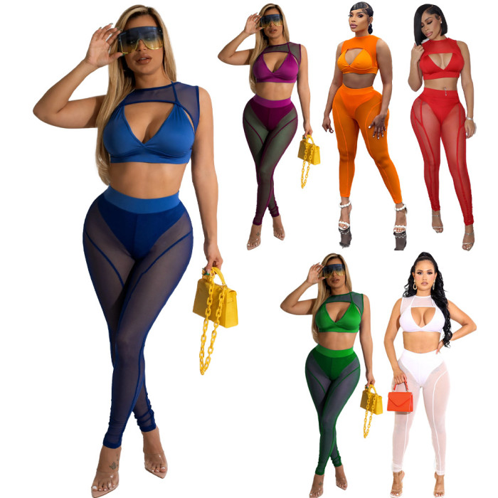 2022 summer European and American women's sexy mesh suit