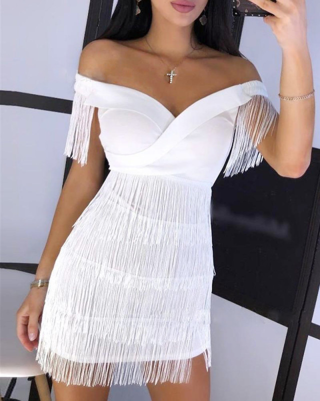 Great Summer Strapless Fringed Mini Dress Back Zipper for Women Supplier