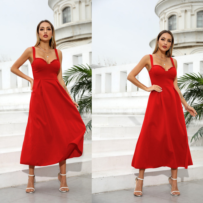Vintage Best Red Prom Evening Swing Dress Long Push Up Bust Slim Waist