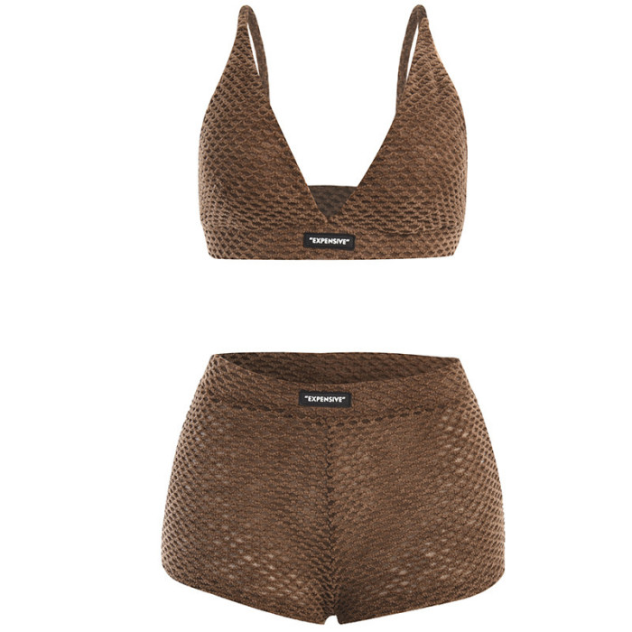 Best Summer Two Piece Women Clothing Sets Hollow Suede Bra and Shorts