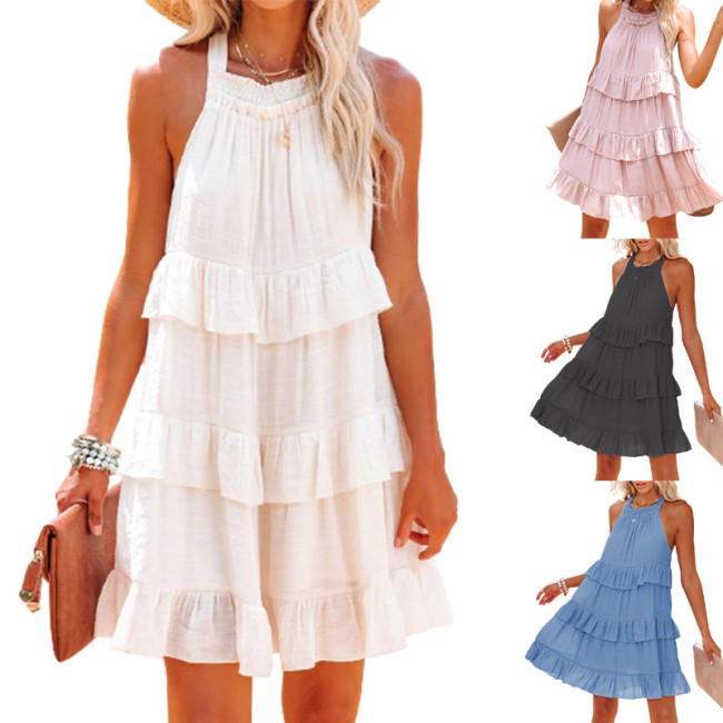 Girl Sleeveless Chiffon layered ruffle dress Side Pocket Loose Casual Manufacturer