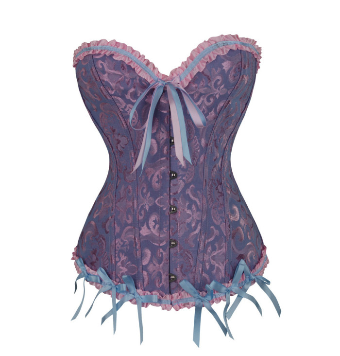 Overbust Corset Top Bustiers Korset Corsage Plus Frill Trim Bandeau Waist Trainer Plus Size Sexy Lace Up Corset