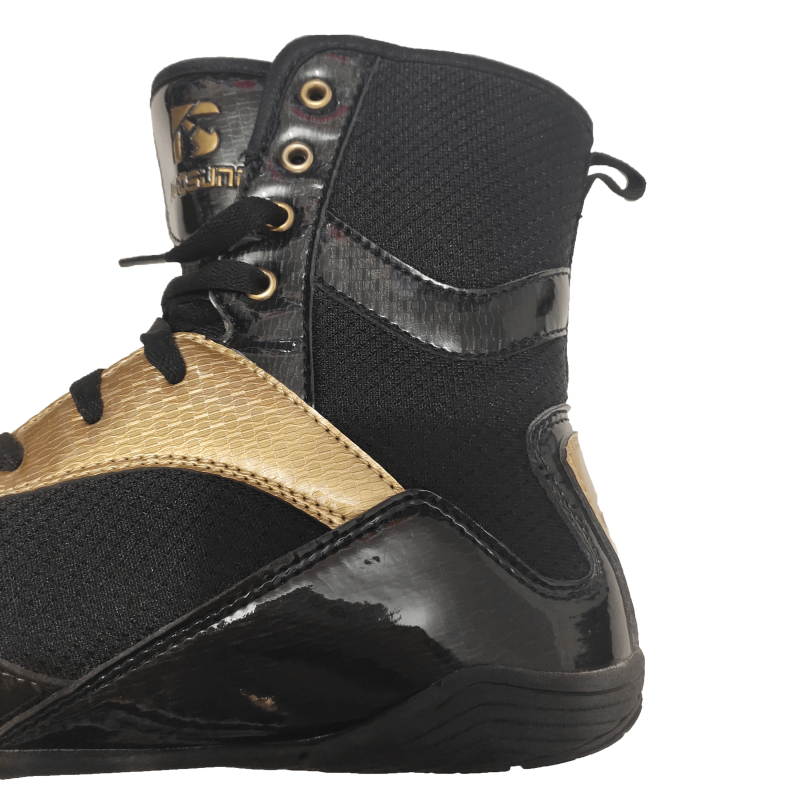 Woosung latest vintage durable custom black and gold wrestling boxing shoes boxing boot for sale