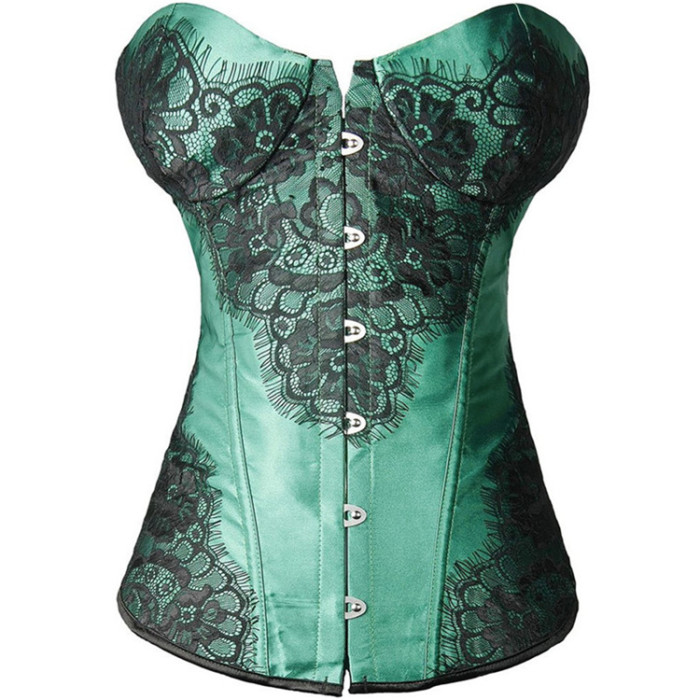 Women Lace Jacquard Overbust Corset Gothic Corset Backless Body Shaper Satin Corset