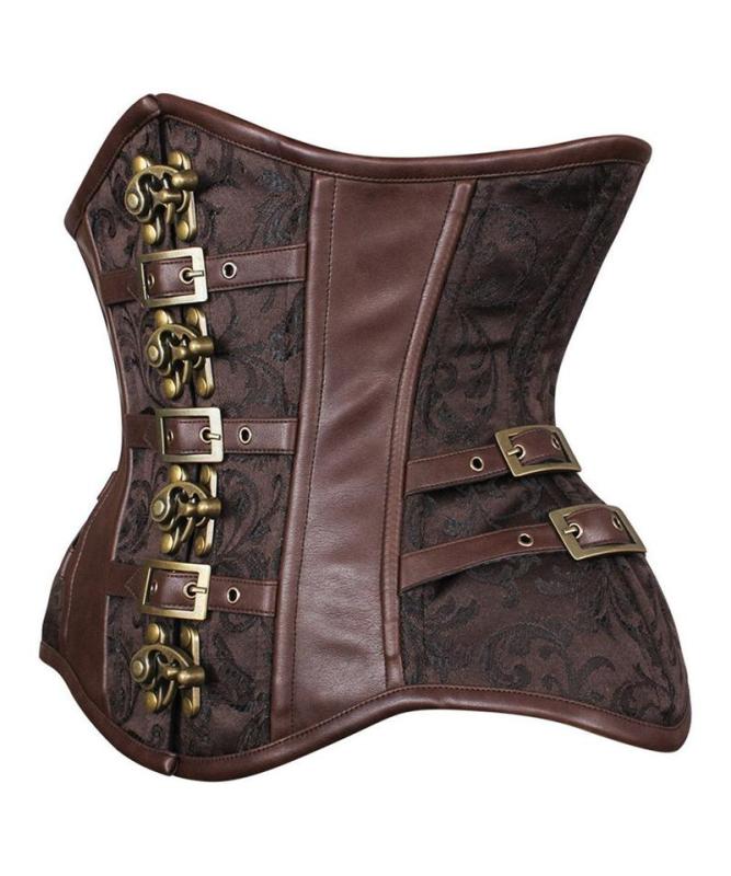 Women Gothic Metal Waist Coat Leather Corset black steampunk clothing corset plus size