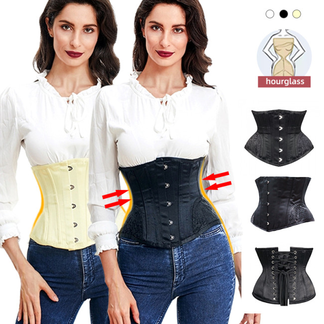Bustier Top For Women Satin Jacquard Steel Bone Shaper Lace Up Waist Trainer Corset
