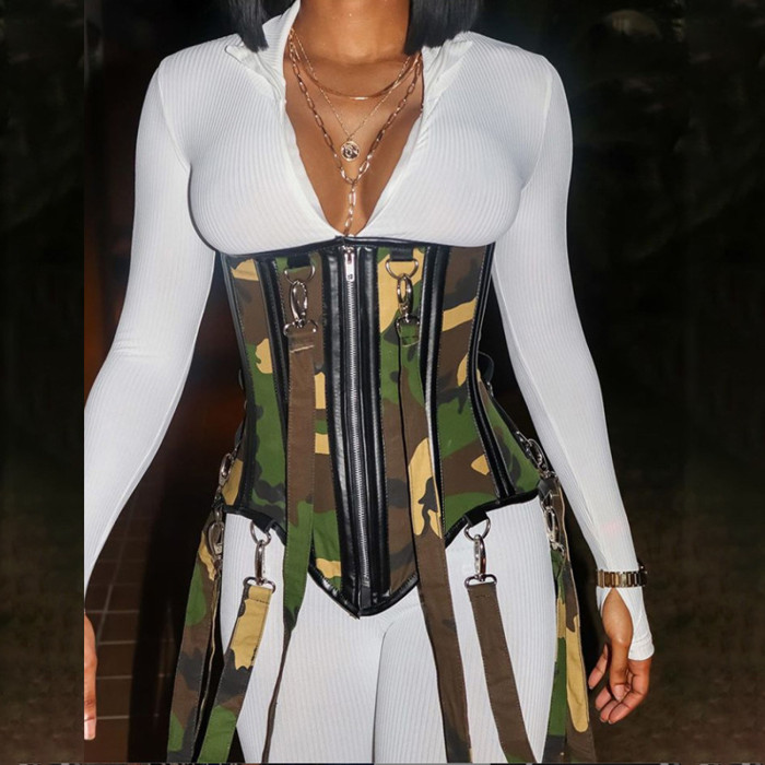 Women Waist Trainer Shapewear High Waist Camouflage Print Zipper Waist Closure Girdle Corsets and Bustiers