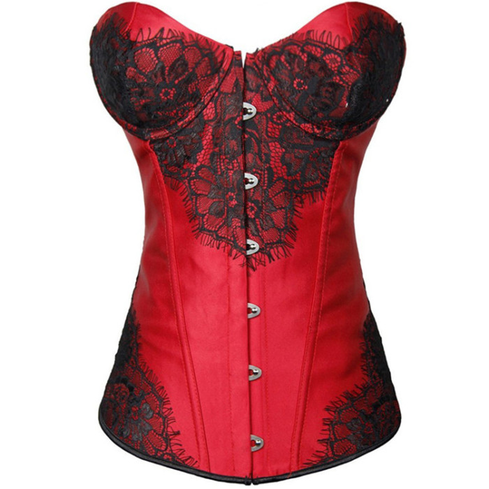 Women Lace Jacquard Overbust Corset Gothic Corset Backless Body Shaper Satin Corset