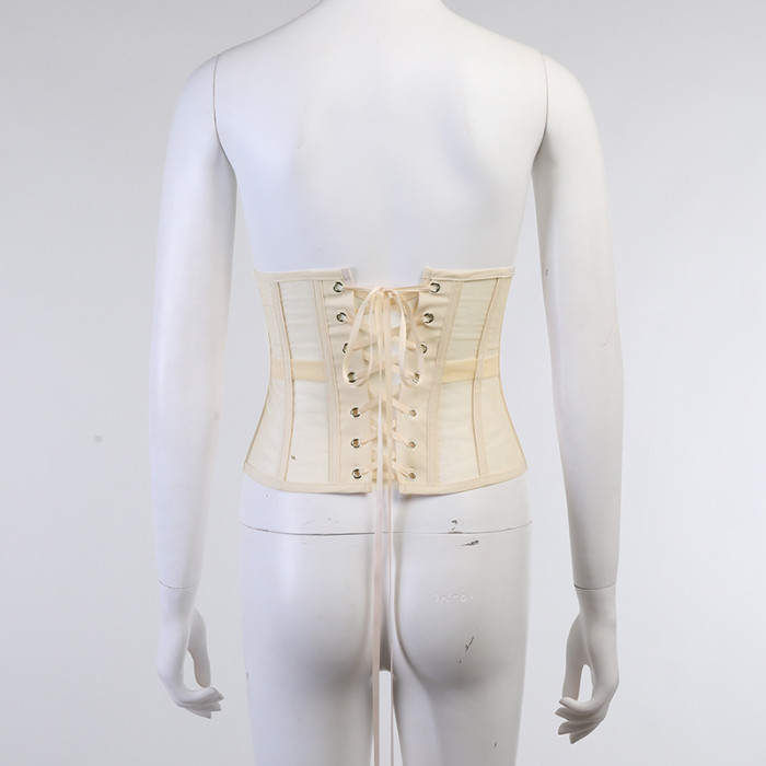 Women Waist Trainer Cincher Girdle Sexy Black White Dress Decoration Mesh Corset Slim Belt Streetwear See Through Corset