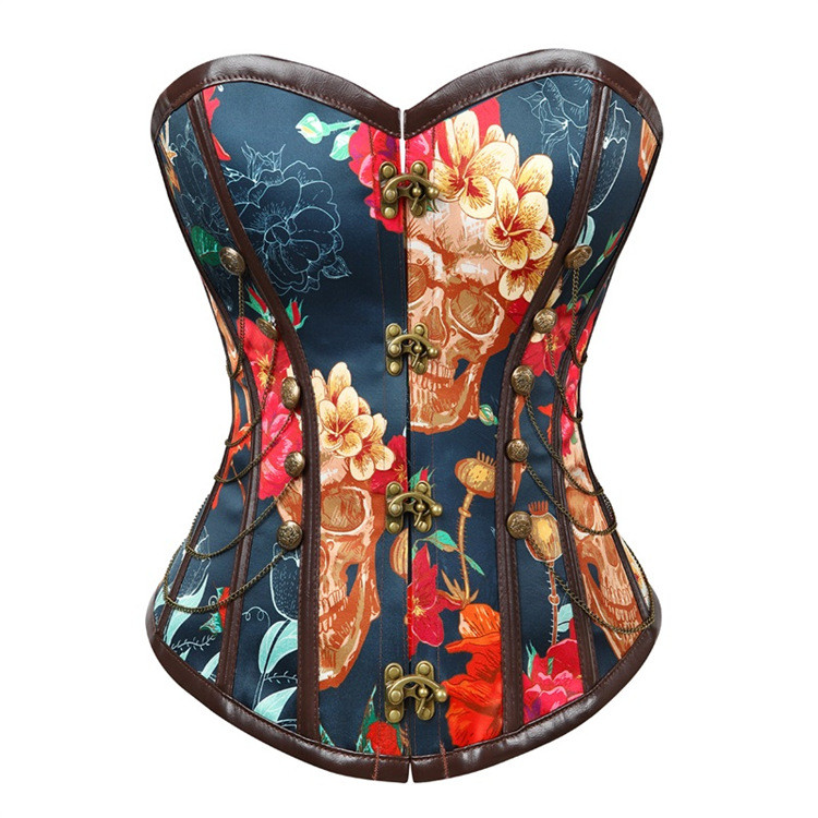 Colorful Corset Style Bodysuit Fashionable Printing Gathering Bustier Corset Classic Steampunk Gothic Brown Leather Corset