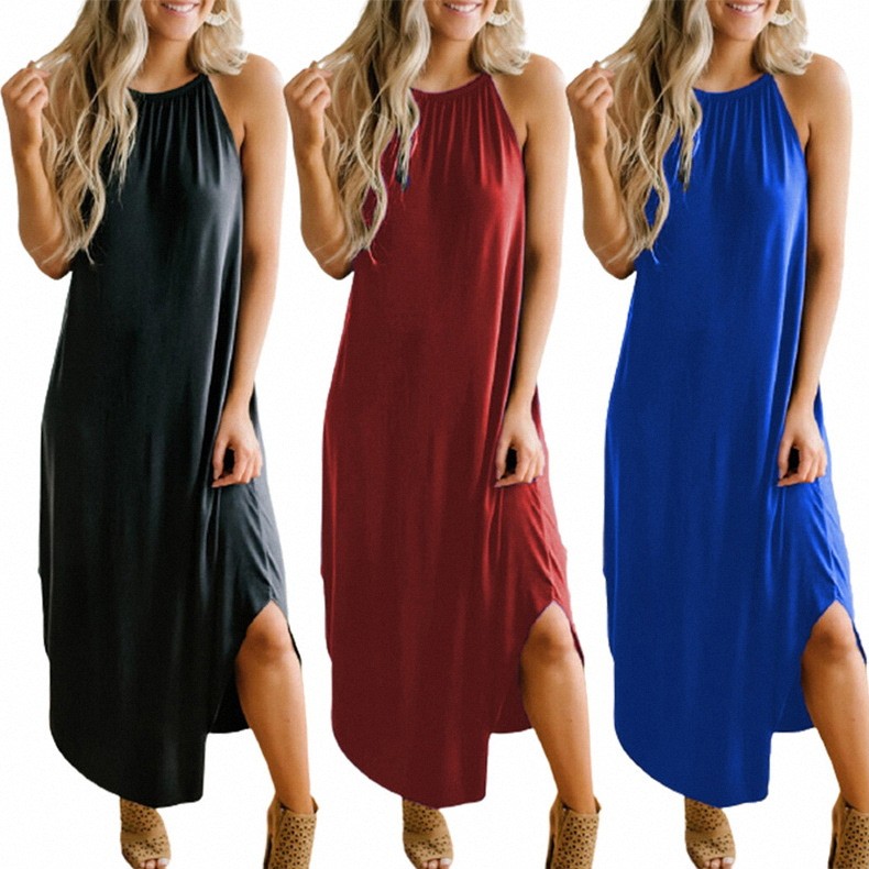 Factory Price Summer Women Long Casual Dress Solid Color Loose Plus Size