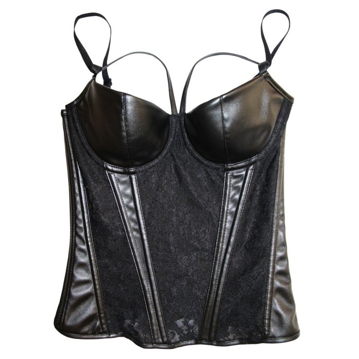 Sexy Corset Lingerie PU Leather Lace Bustier Night Club Wear Corset See Through Underwear Fashion Top