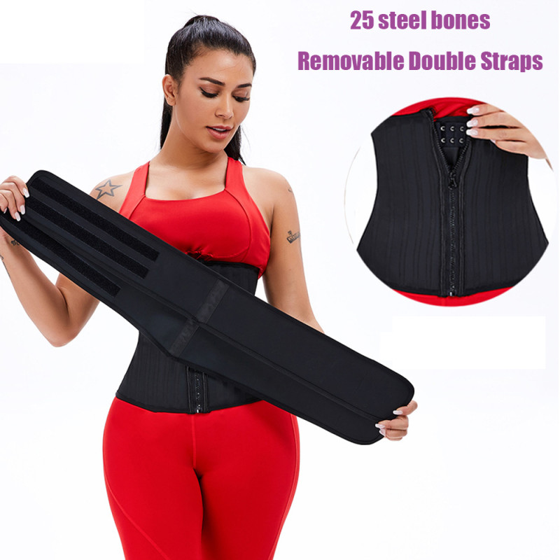 25 Steel Bones Detachable Double Belt With Zip And Hooks Waist Trainer