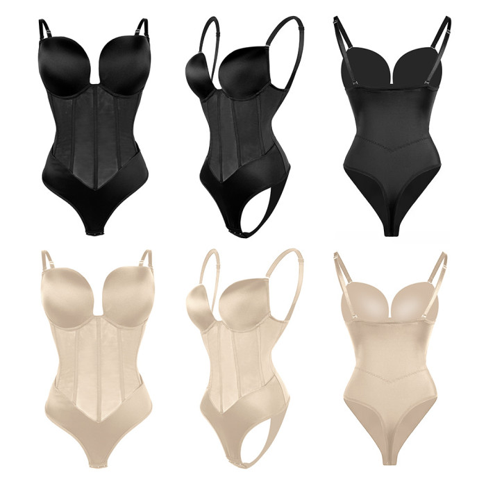 New Steel Bones Shapewear Thong Bodysuit Tummy Control Adjust Straps Crotch