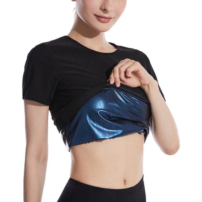 Women's Heat Trapping Shirt Sweat Sauna Suits Compression Gym Top Short Sleeve