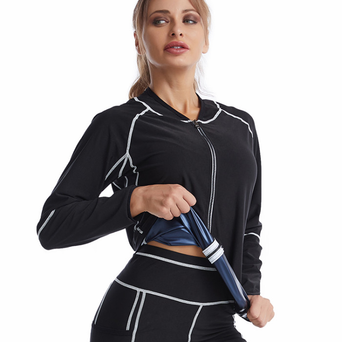 Winter New Weight Loss Fitness Women's Sauna Sweat Jacket Front Zipper Long Sleeve