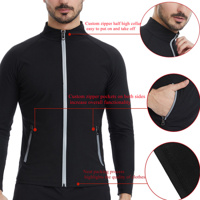 New Custom Logo Men Sauna Jacket Side Pocket Workout Jogging Speed Up Sweat Cloth