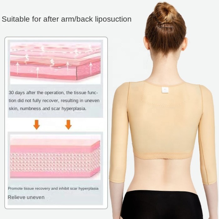 Surgical Vest OP Shaper Arm Liposuction Compression BBL Tops 3/4 Sleeve Open Bust