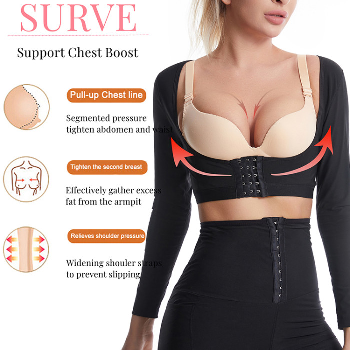 Back Support Women Sauna Suits Tops Long Sleeve Open Bust Fitness Sweat Slim Arm