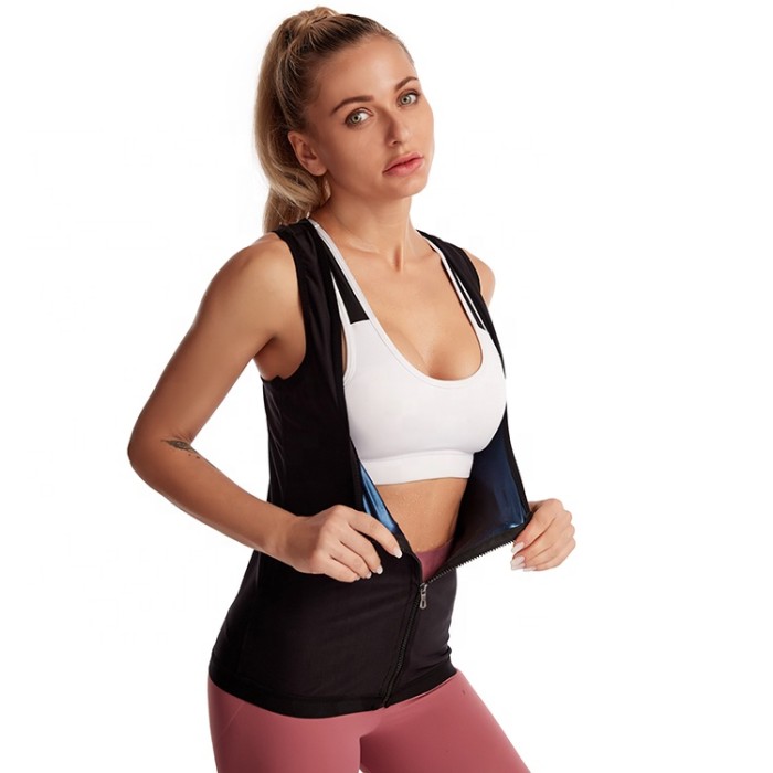 Wholesale Women Sports Zipper Weight Loss Slim Sauna Sweat Vest Tummy Control