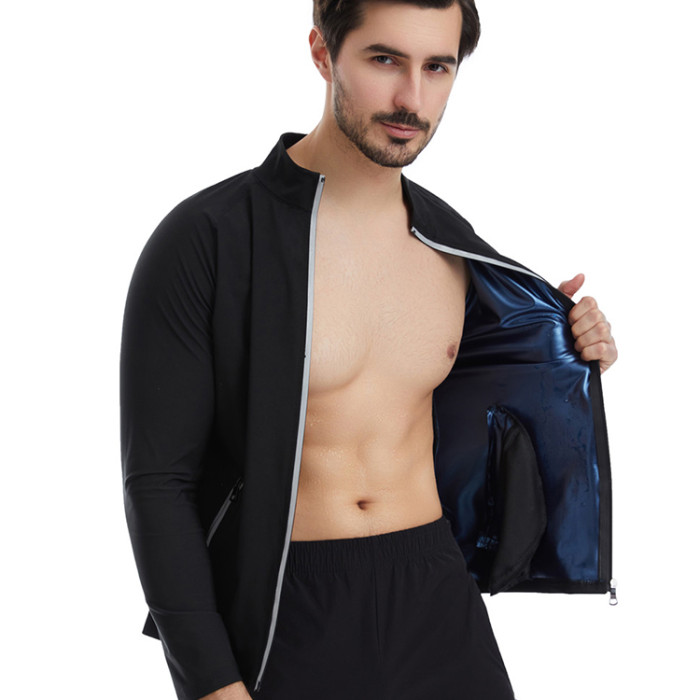 New Custom Logo Men Sauna Jacket Side Pocket Workout Jogging Speed Up Sweat Cloth