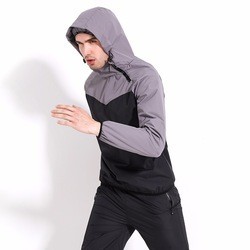Fitness Long Sleeve Men Sauna Suit Sweat Jacket with Hood Weight Loss Fat Burner