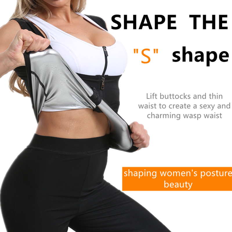 Women Body Shaper U-shaped Sweat Sauna Suit Vest with Zipper Tummy Control Fat Burner