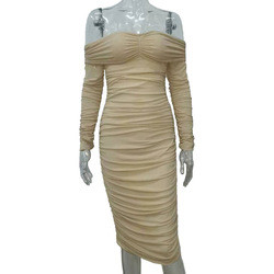 Wholesale 2022 Spring Fall Bodycon Ruched Dress Women Long Sleeve Strapless