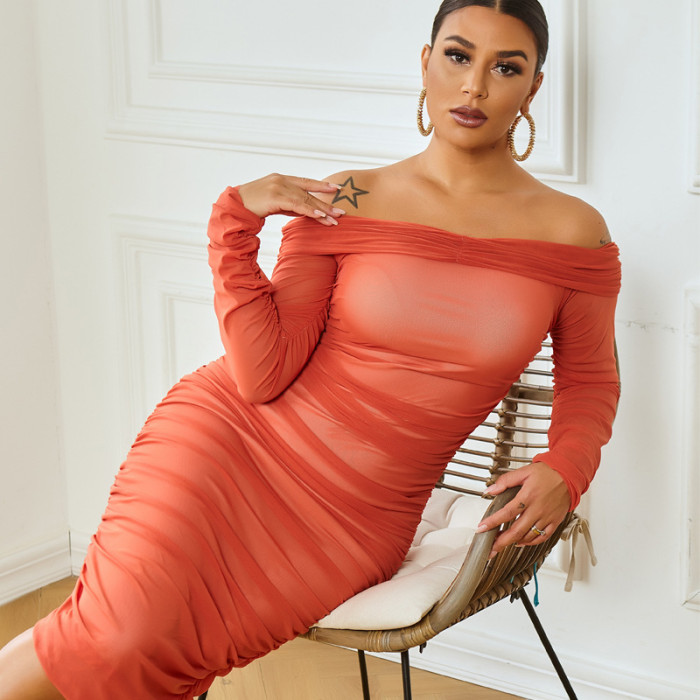 Wholesale 2022 Spring Fall Bodycon Ruched Dress Women Long Sleeve Strapless