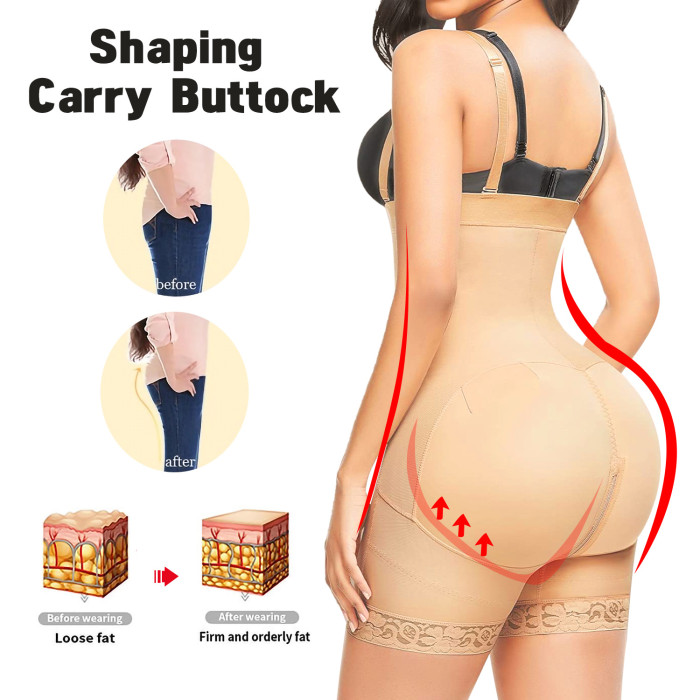 High Compression Plus Size Shapers 3 Hooks Crotch Zipper Tummy Control Bodysuit