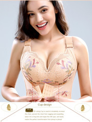 Embroidery Plus Size Deep Cup Bra Underwears Hides Long Back Fat Full Coverage