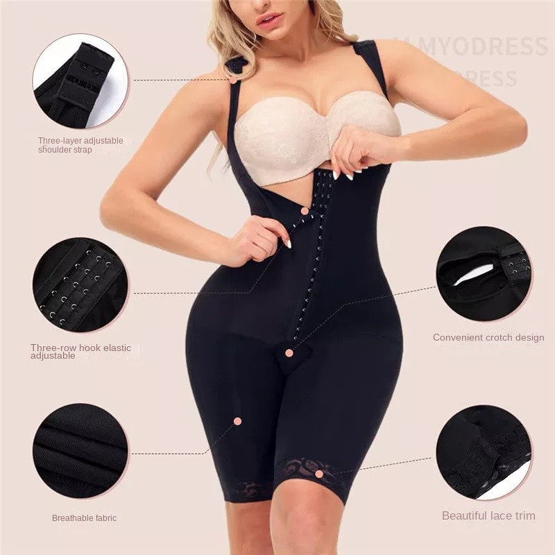Plus Size Firm Shaping Open Bust Bodysuit Adjustable Straps Hip Lift