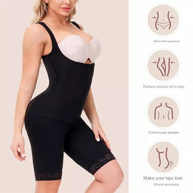 Plus Size Firm Shaping Open Bust Bodysuit Adjustable Straps Hip Lift