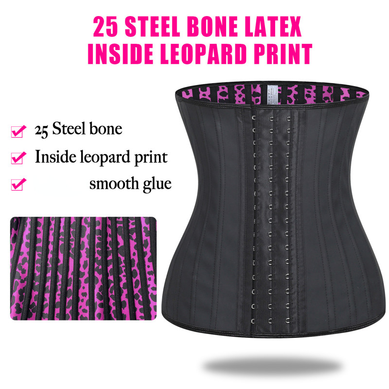 Latex Waist Trainer Shapewear 25 Steel Bone Fajas Corset Leopard Print Tummy Shaper