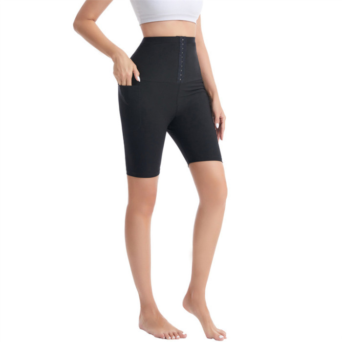 Women Plus Size Slim Sauna Leggings Waist Trainer Silver Coated Fitness Shorts Pocket