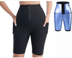 Women Plus Size Slim Sauna Leggings Waist Trainer Silver Coated Fitness Shorts Pocket