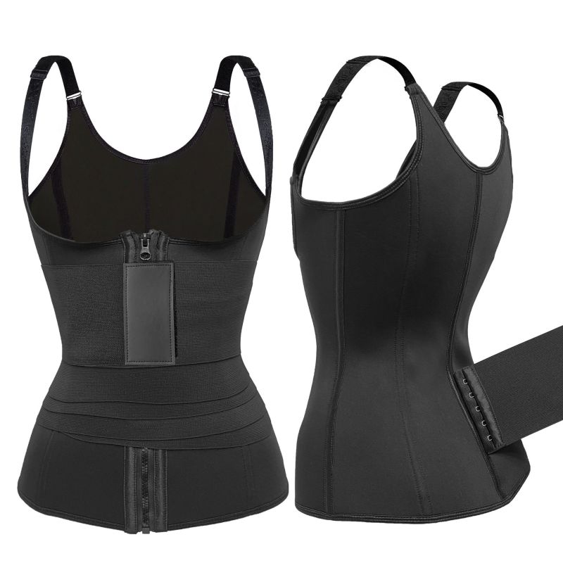 Fitness Neoprene Vest Shapewear Zipper 9 Steel Bones with Belt Flat Tummy Back Support