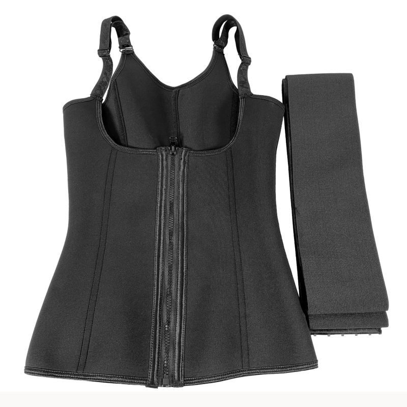 Fitness Neoprene Vest Shapewear Zipper 9 Steel Bones with Belt Flat Tummy Back Support