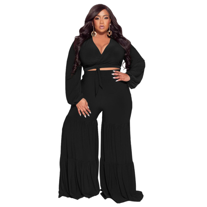 Manufacturer Plus Size Women Sets Crop Tops Wide Leg Pants High Waist Fall Clothing