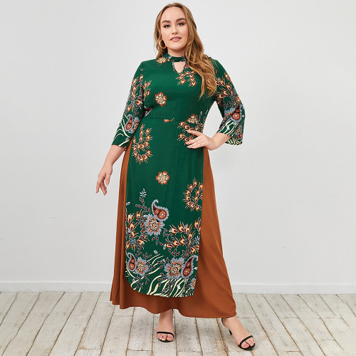 Wholesale Plus Size Flower Print Loose Dress Middle Eastern Elegant Fall Clothes 2022