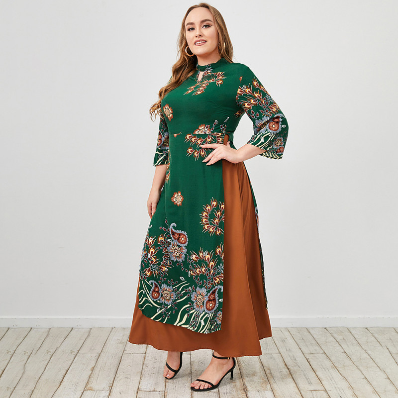 Wholesale Plus Size Flower Print Loose Dress Middle Eastern Elegant Fall Clothes 2022