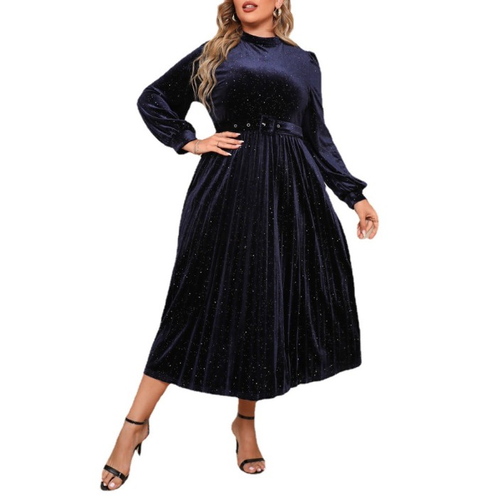 Custom Plus Size Prom Dresses Long Elegant Fall Clothing Full Sleeve Waist Belt Wholesale