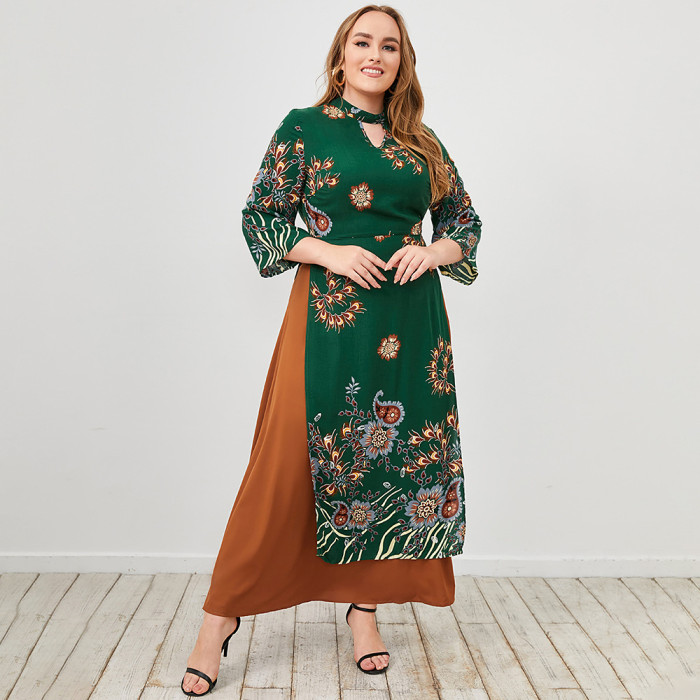 Wholesale Plus Size Flower Print Loose Dress Middle Eastern Elegant Fall Clothes 2022