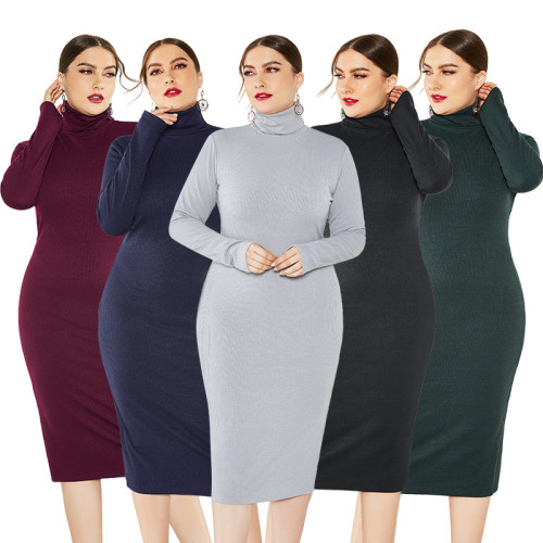 Wholesale Vendors Clothing Plus Size Sweater Knitted Dress Fall Winter Long Sleeve Stretch