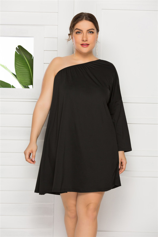 Wholesale Plus Size Clothing Bulk One Shoulder Summer Large Women Mini Dress Black