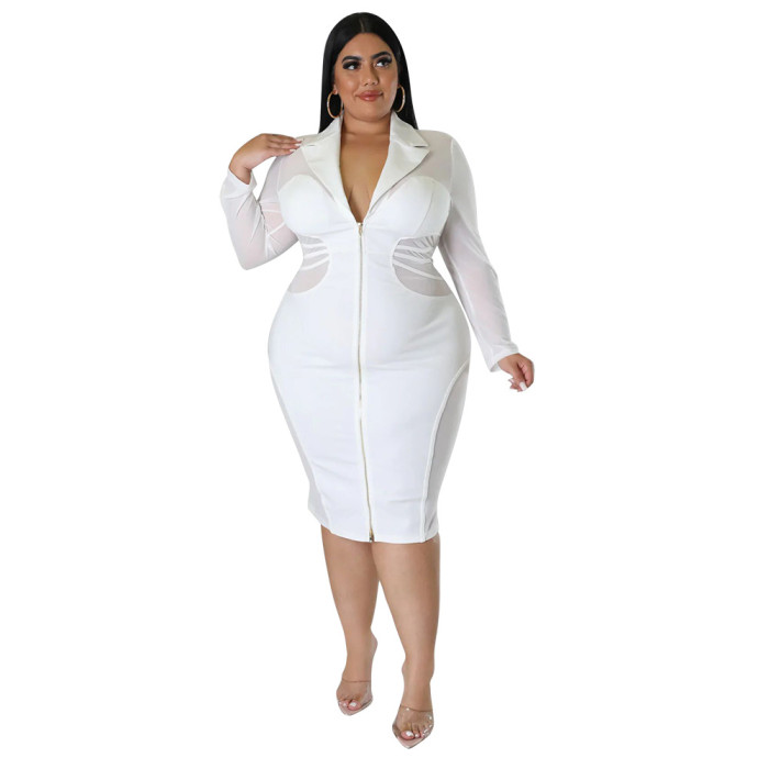 Wholesale Winter Plus Size Bodycon Dress Front Zip Long Sleeve China Manufacturers